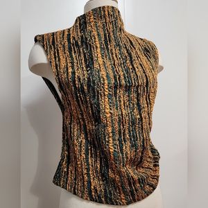 NWT Zara Pleated Textured Sleeveless Top, Orange/Multicolor, size M